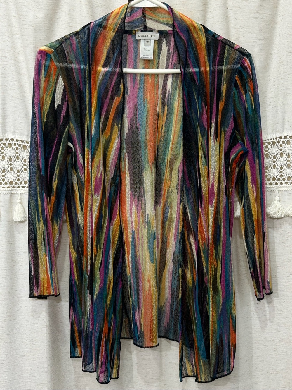Multiples Multicolor Sheer Open-Front Lightweight Cardigan